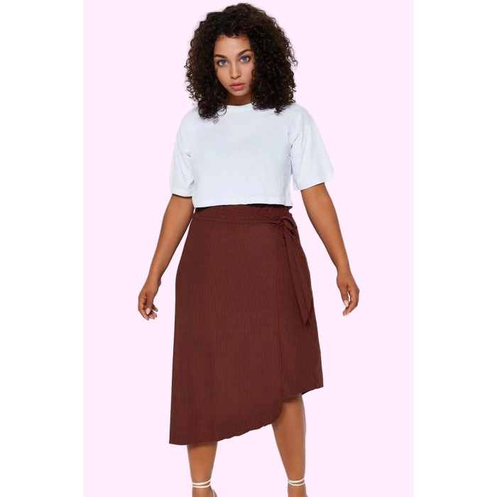 Kadın Örme Etek Midi Boy Casual Anvelop Sarong Yüksek Bel Tasarım Yaz Aylarının Vazgeçilmezi
