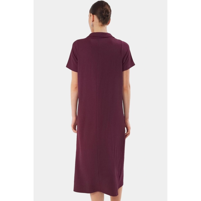 Kadın Örme Kısa Kollu Polo Yaka Midi Elbise Rahat Yazlık Günlük Stil Dayanıklı Malzeme