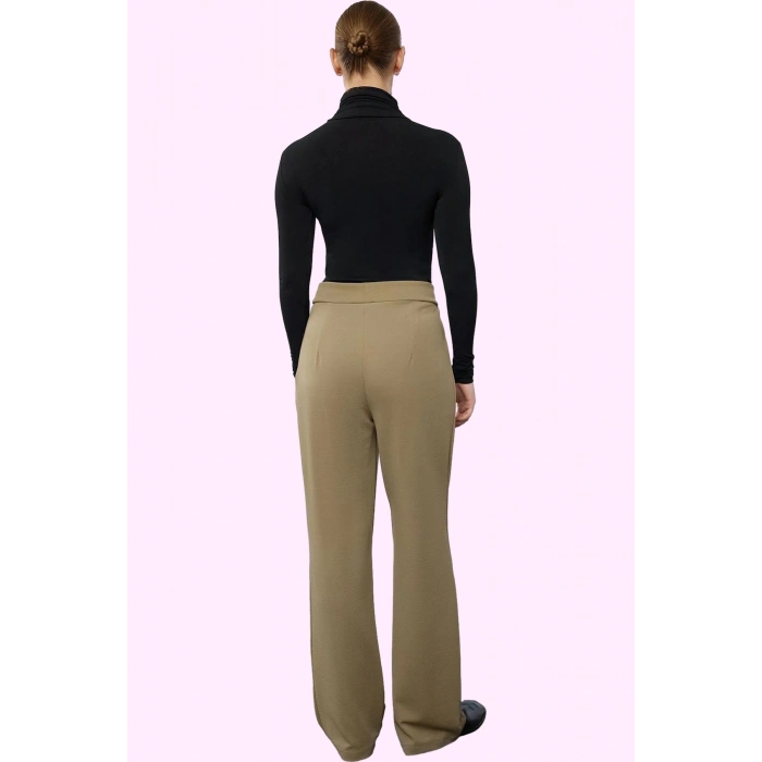Kadın Örme Kumaş Geniş Paça Pantolon Yüksek Bel Tasarım Günlük Kullanım Yaz Aylarının Vazgeçilmezi
