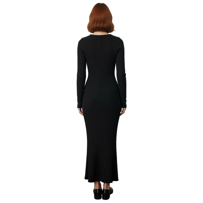 Kadın Örme Maxi Elbise Bodycon Kalıp Uzun Kollu Kayık Yaka Sırt Dekolteli Günlük Şık Giyim