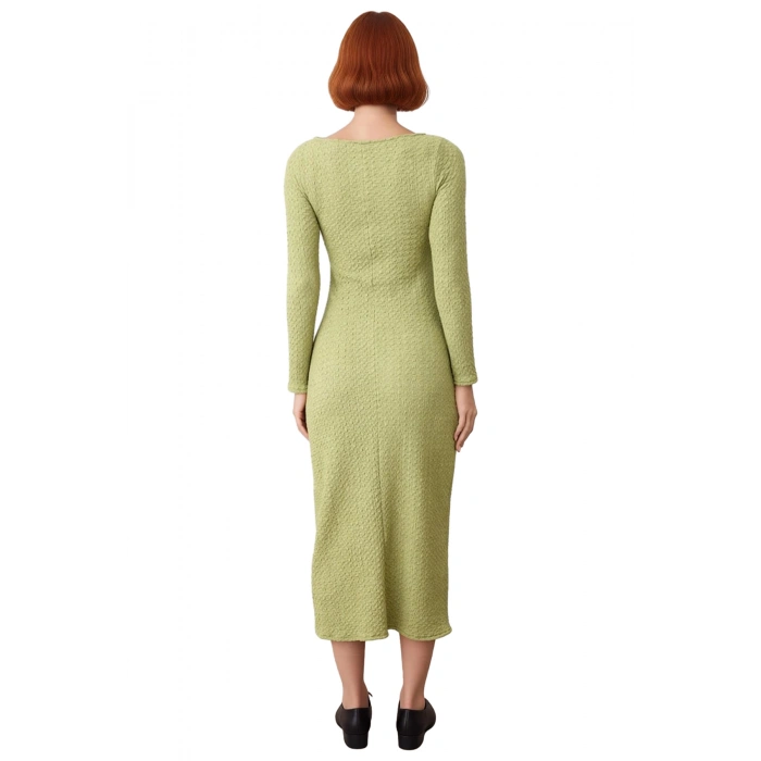 Kadın Örme Maxi Elbise Bodycon Kalıp Uzun Kollu Kayık Yaka Sırt Dekolteli Günlük Şık Giyim