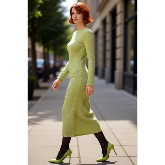 Kadın Örme Maxi Elbise Bodycon Kalıp Uzun Kollu Kayık Yaka Sırt Dekolteli Günlük Şık Giyim