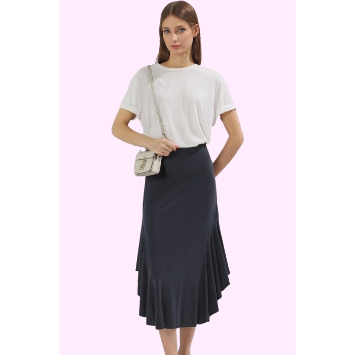 Kadın Örme Midi Etek Modal Polyester Yazlık Casual Fırfırlı Günlük Kullanım Modern Tasarım