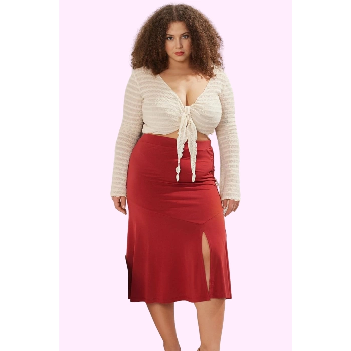 Kadın Örme Midi Etek; Renk Yüksek Bel A line Casual Stil Günlük Kullanım Dayanıklı Malzeme
