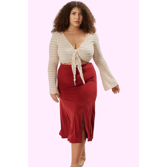 Kadın Örme Midi Etek; Renk Yüksek Bel A line Casual Stil Günlük Kullanım Dayanıklı Malzeme
