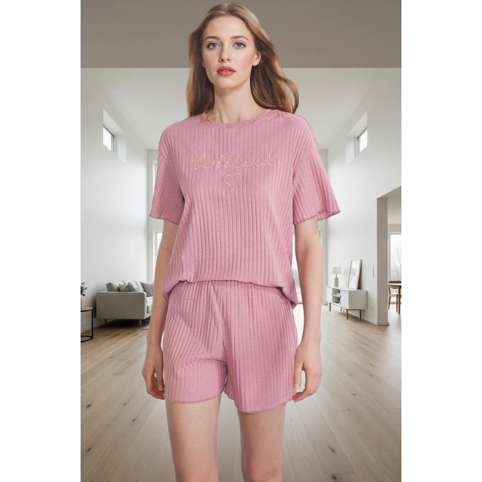 Kadın Örme Pijama Takımı Regular Kalıp Kısa Kol Boru Paça Premium Kalite Şık Görünüm