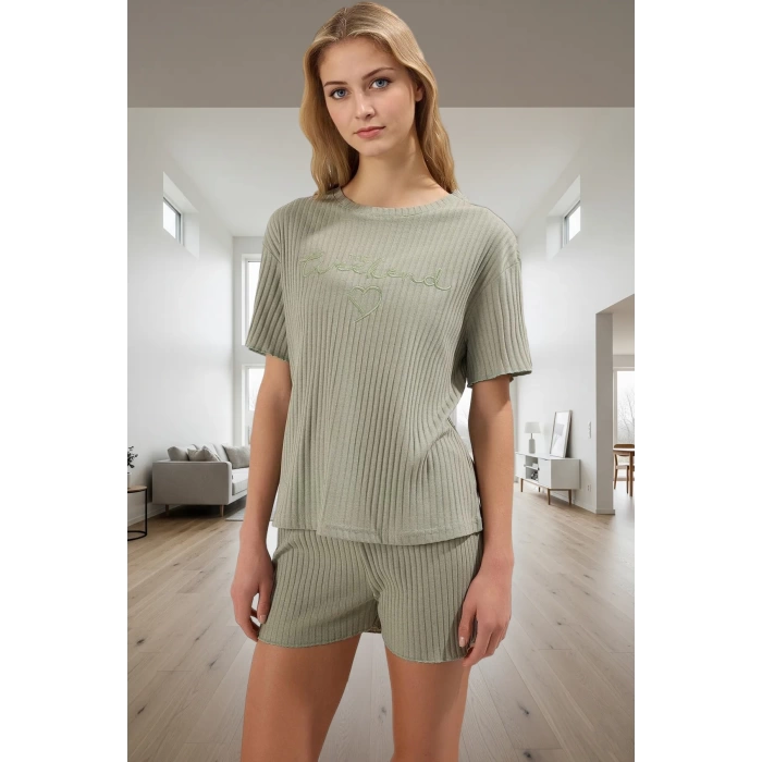 Kadın Örme Pijama Takımı Regular Kalıp Kısa Kol Boru Paça Premium Kalite Şık Görünüm