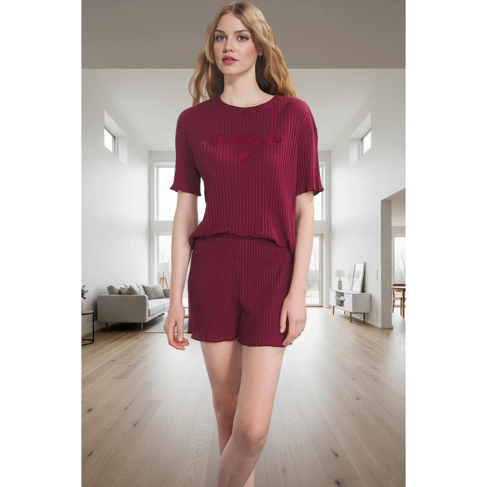 Kadın Örme Pijama Takımı Regular Kalıp Kısa Kol Boru Paça Premium Kalite Şık Görünüm