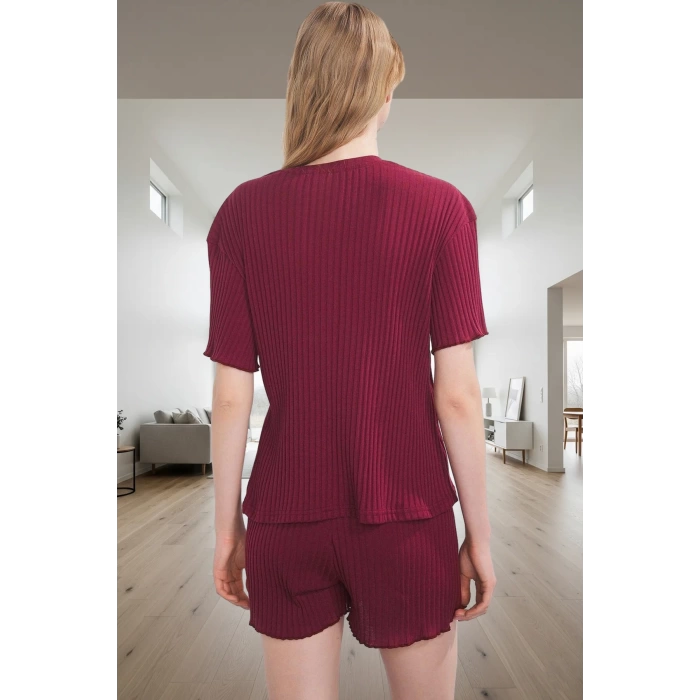 Kadın Örme Pijama Takımı Regular Kalıp Kısa Kol Boru Paça Premium Kalite Şık Görünüm