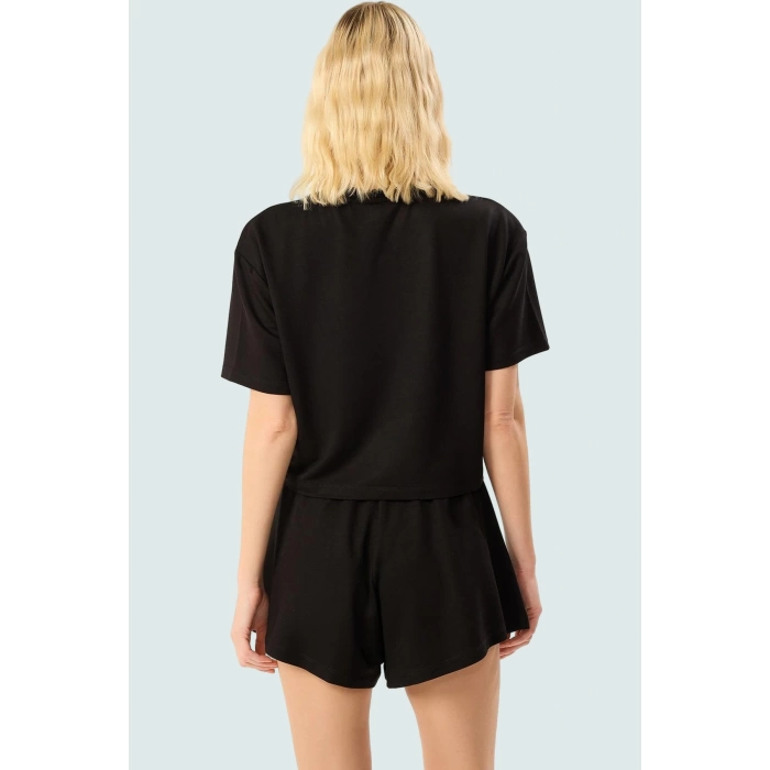 Kadın Örme Şortlu T shirt Takım Rahat Günlük Yazlık Kombin Kullanım Zarifane Tasarım