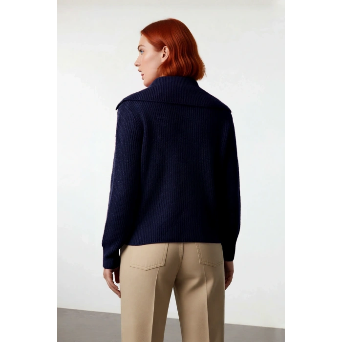 Kadın Orta Kalınlık Akrilik Karışımlı Selanik Dokuma Polo Yaka Triko Kazak Günlük Kullanım