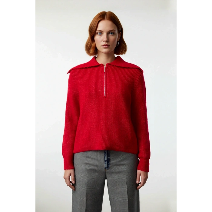 Kadın Orta Kalınlık Akrilik Karışımlı Selanik Dokuma Polo Yaka Triko Kazak Günlük Kullanım