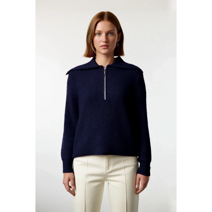 Kadın Orta Kalınlık Akrilik Karışımlı Selanik Dokuma Polo Yaka Triko Kazak Günlük Kullanım