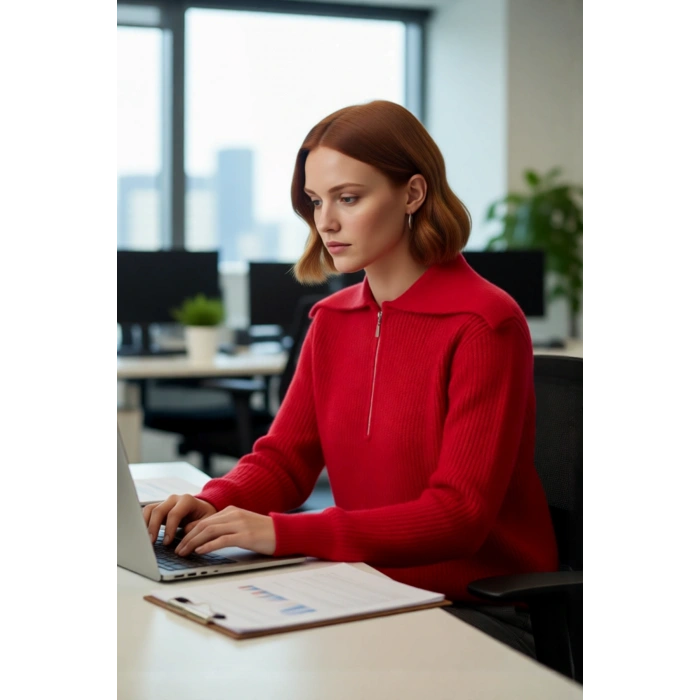 Kadın Orta Kalınlık Akrilik Karışımlı Selanik Dokuma Polo Yaka Triko Kazak Günlük Kullanım