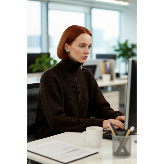 Kadın Orta Kalınlık Düşük Kol Selanik Dokuma Regular Kesim Uzun Triko Kazak Günlük Kullanıma Uygun