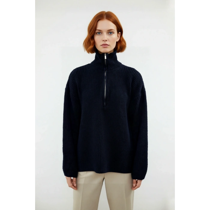 Kadın Orta Kalınlık Düşük Kol Selanik Dokuma Regular Kesim Uzun Triko Kazak Günlük Kullanıma Uygun