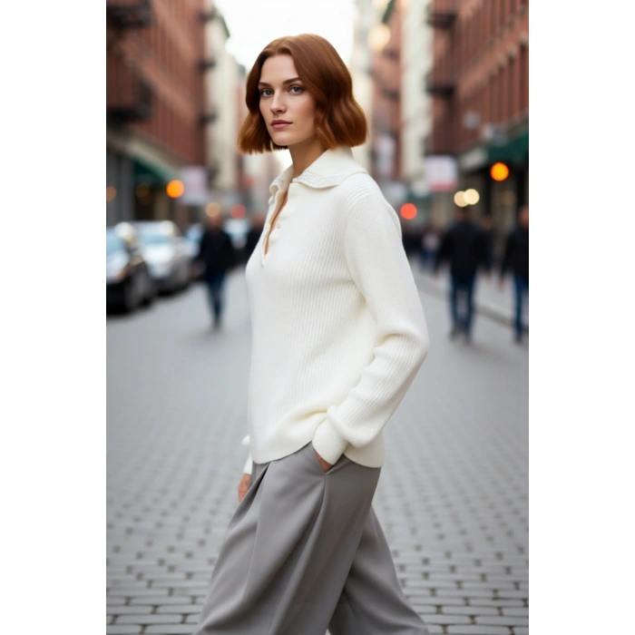 Kadın Orta Kalınlıkta Basic Devrik Yakalı Taşlı Triko Kazak Günlük Kullanım İçin İdeal Seçim