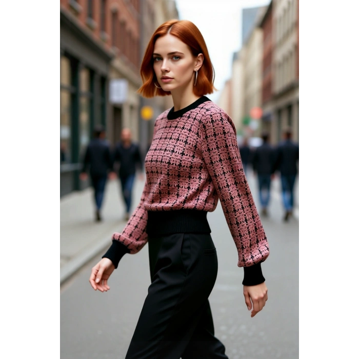 Kadın Orta Kalınlıkta Regular Kalıp Dokulu Triko Kazak Uzun Kollu Bisiklet Yaka Kış Kombinlerinin