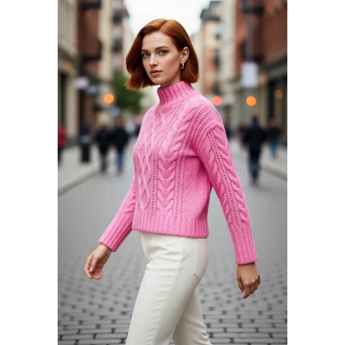 Kadın Oversize Akrilik Triko Saç Örgü Dik Yaka Kazak Soğuk Günler İçin Konforlu ve Şık Seçim