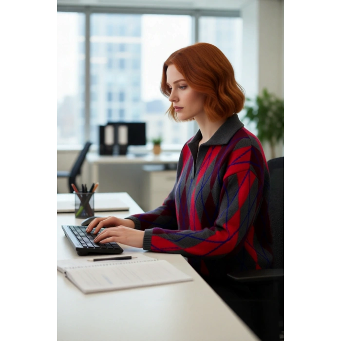 Kadın Oversize Baklava Desenli Triko Kışlık Gömlek Yaka Kazak Düşük Kol Konforlu Stil Ürünü