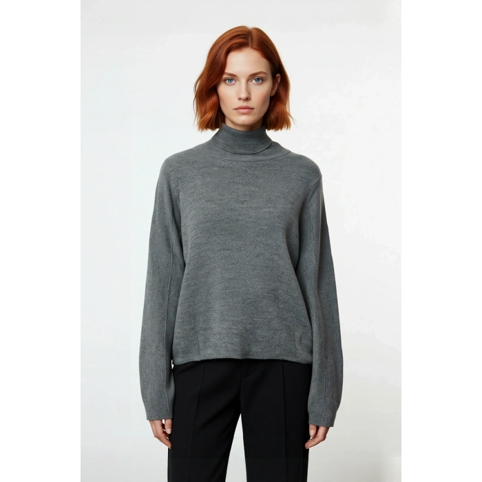 Kadın Oversize Balıkçı Yaka Basic Triko Kazak Kışlık Soğuk Havalar İçin İdeal Şıklık Ve Rahatlık