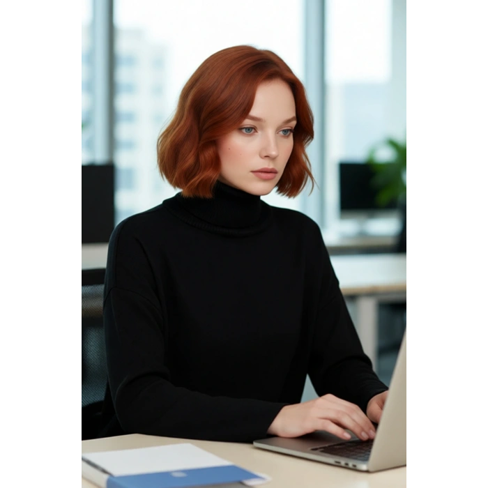 Kadın Oversize Balıkçı Yaka Düşük Kol Akrilik Triko Kazak Kış Sezonu İçin Uzun Basic Model