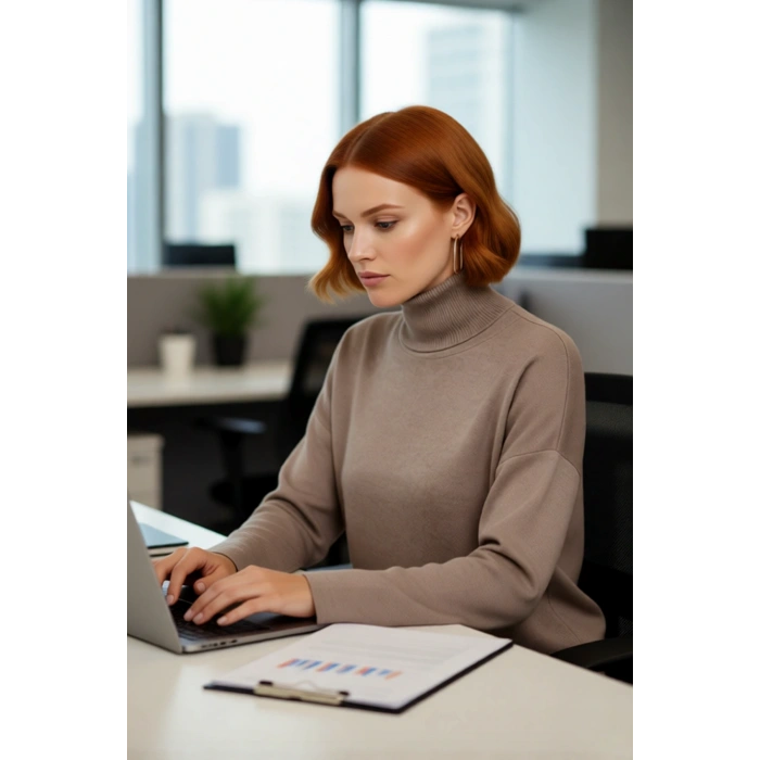 Kadın Oversize Balıkçı Yaka Düşük Kol Akrilik Triko Kazak Kış Sezonu İçin Uzun Basic Model