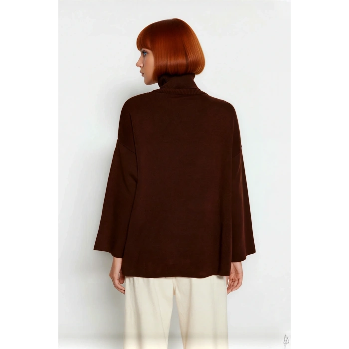 Kadın Oversize Balıkçı Yaka Düşük Kol Akrilik Triko Kazak Kış Sezonu İçin Uzun Basic Model