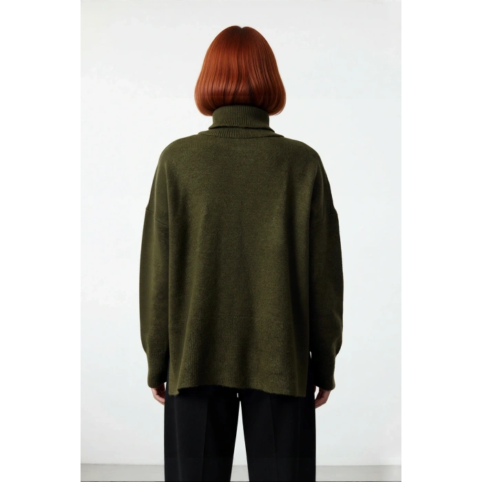 Kadın Oversize Balıkçı Yaka Düşük Kol Triko Kazak Kışlık Soğuk Hava Şıklığı Rahat Giyim Kaliteli