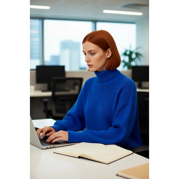 Kadın Oversize Balıkçı Yaka Düz Akrilik Triko Kazak Kış Günleri İçin İdeal Uzun Kollu Model