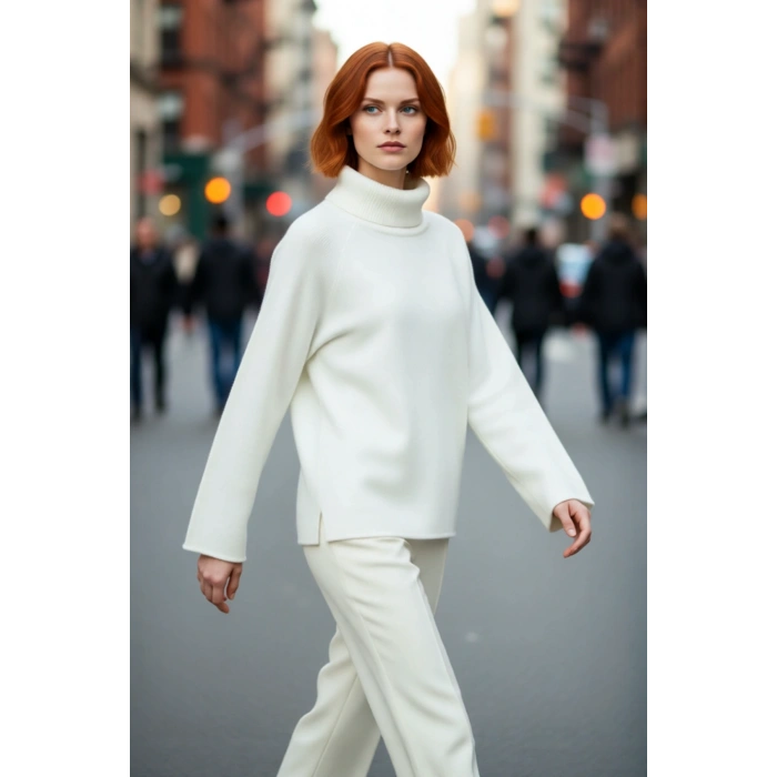 Kadın Oversize Balıkçı Yaka Reglan Kol Triko Kazak Kışlık Rahat Ve Şık Günlük Kombinler İçin İdeal