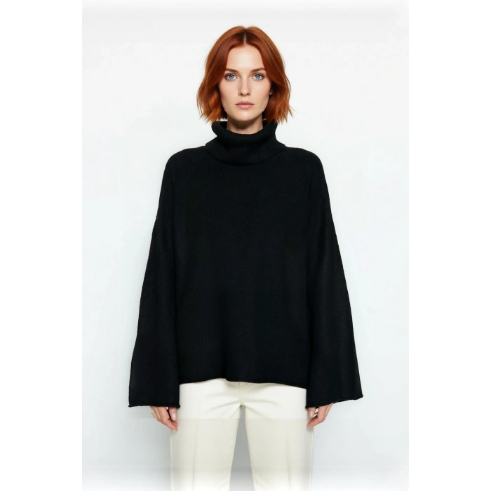 Kadın Oversize Balıkçı Yaka Reglan Kol Triko Kazak Kışlık Rahat Ve Şık Günlük Kombinler İçin İdeal