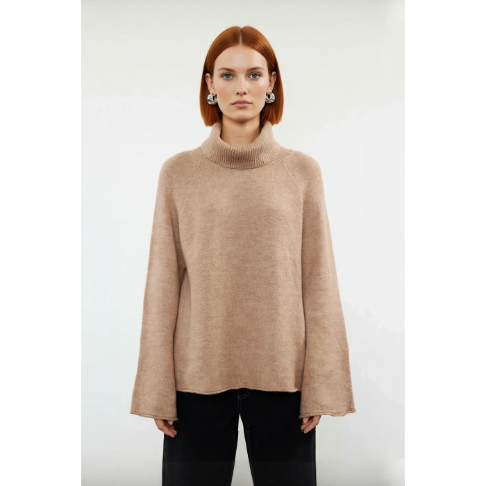 Kadın Oversize Balıkçı Yaka Reglan Kol Triko Kazak Kışlık Rahat Ve Şık Günlük Kombinler İçin İdeal