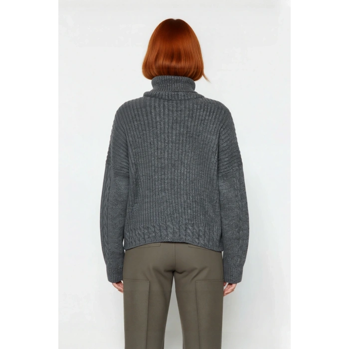 Kadın Oversize Balıkçı Yaka Triko Kazak Günlük Kullanım İçin Şık Düşük Kol Saç Örgülü Basic