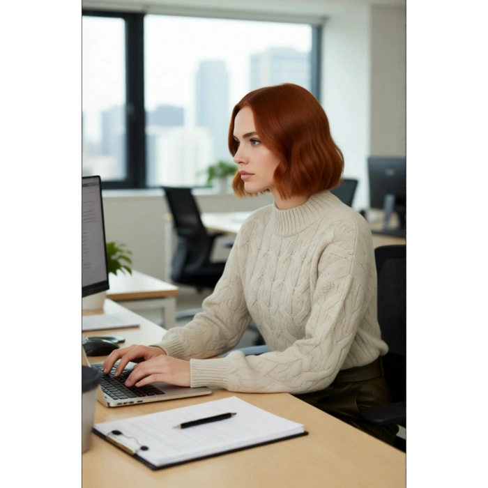 Kadın Oversize Balon Kol Dik Yaka Saç Örgü Crop Akrilik Triko Kazak Kış Modasına Uyumlu Kaliteli