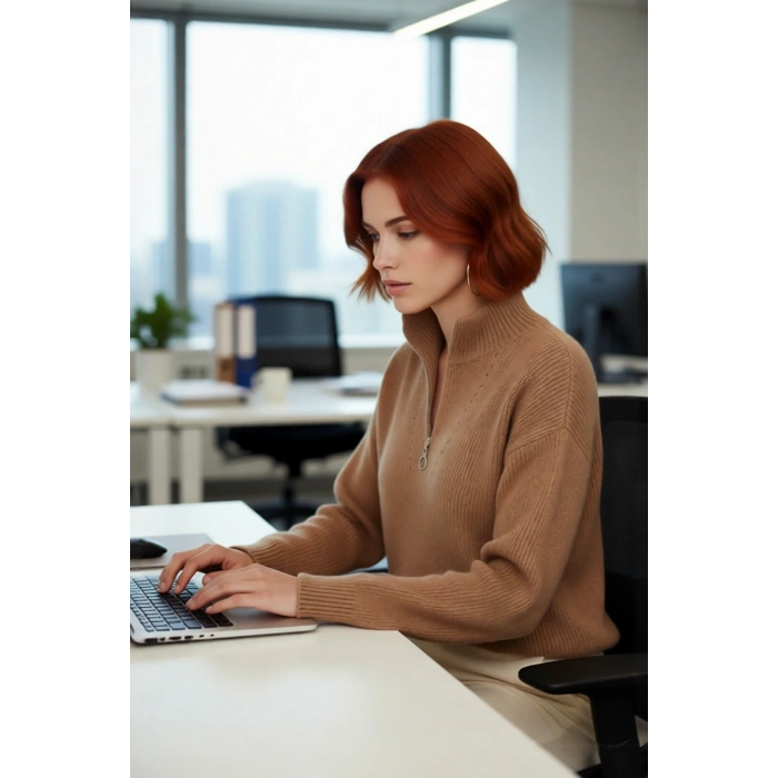 Kadın Oversize Basic Dokulu Uzun Kollu Fermuarlı Dik Yaka Selanik Örgü Triko Kazak Kaliteli