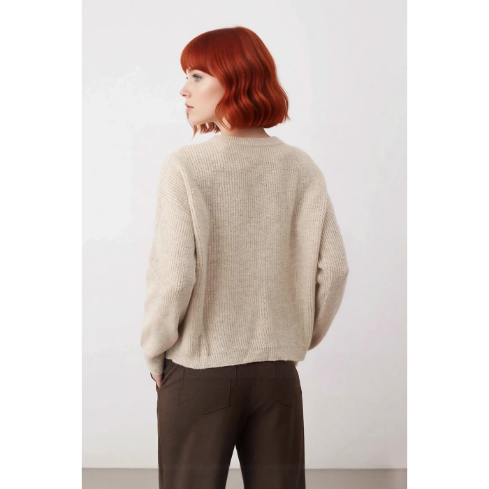 Kadın Oversize Basic Dokulu Uzun Kollu Fermuarlı Dik Yaka Selanik Örgü Triko Kazak Kaliteli