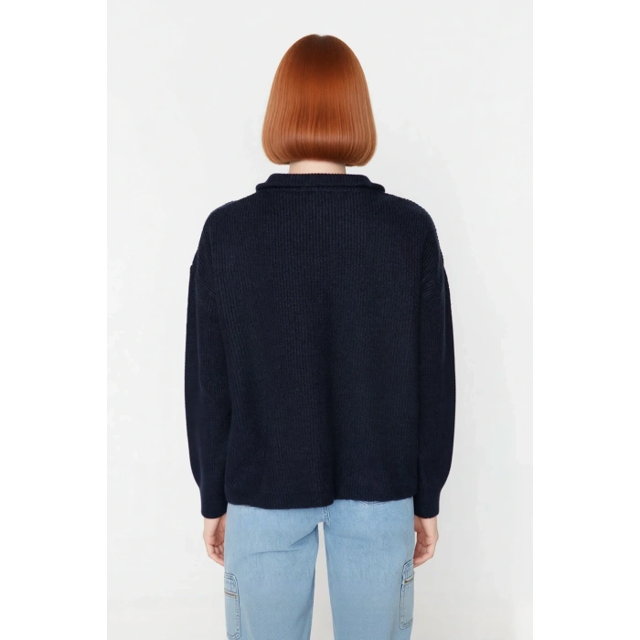 Kadın Oversize Basic Dokulu Uzun Kollu Fermuarlı Dik Yaka Selanik Örgü Triko Kazak Kaliteli