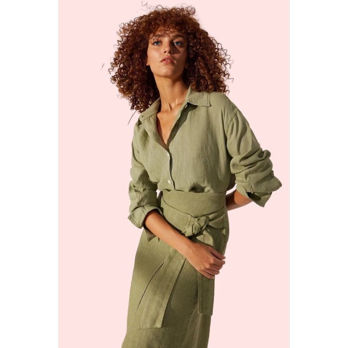 Kadın Oversize Basic Gömlek Yaka Keten Günlük Yazlık Hafta Sonu Yaz Aylarının Vazgeçilmezi