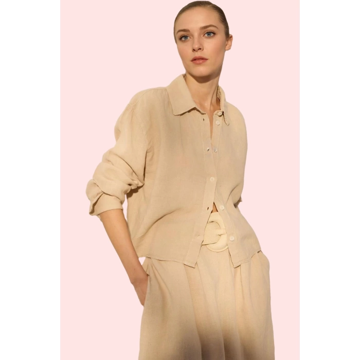 Kadın Oversize Basic Gömlek Yaka Keten Günlük Yazlık Hafta Sonu Yaz Aylarının Vazgeçilmezi