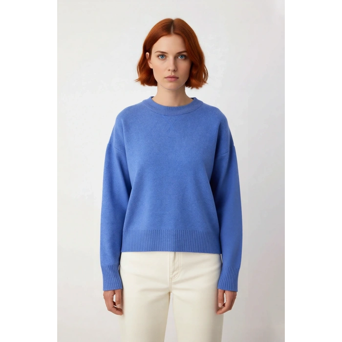 Kadın Oversize Basic Triko Bisiklet Yaka Uzun Düşük Kol Kırmızı Kışlık Günlük Şık Kazak Kaliteli