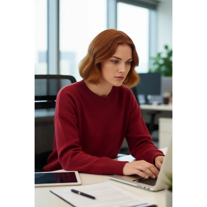 Kadın Oversize Basic Triko Bisiklet Yaka Uzun Düşük Kol Kırmızı Kışlık Günlük Şık Kazak Kaliteli