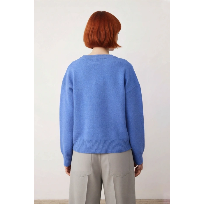 Kadın Oversize Basic Triko Bisiklet Yaka Uzun Düşük Kol Kırmızı Kışlık Günlük Şık Kazak Kaliteli