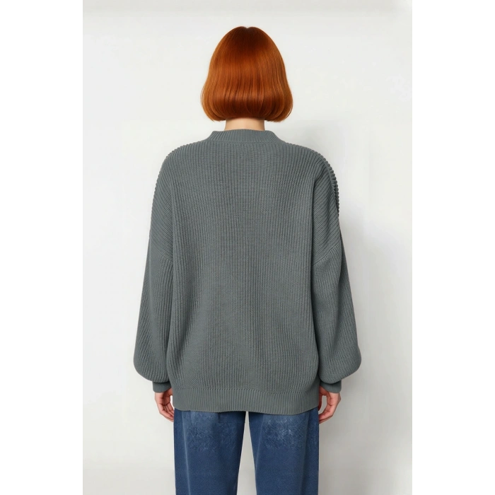 Kadın Oversize Basic Uzun Balon Kol Selanik Dokuma Triko Kazak 100% Akrilik Soğuk Havalar Kaliteli