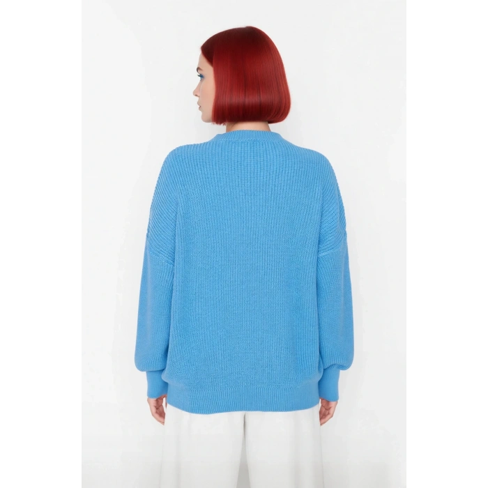 Kadın Oversize Basic Uzun Balon Kol Selanik Dokuma Triko Kazak 100% Akrilik Soğuk Havalar Kaliteli