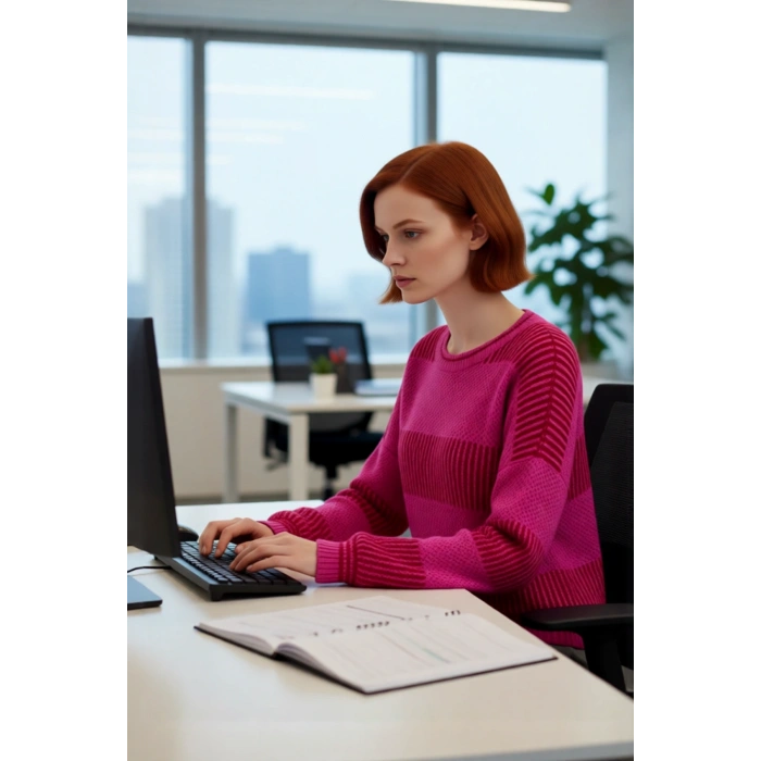 Kadın Oversize Bisiklet Yaka Renk Bloklu Uzun Kollu Pike Triko Kazak Kış Günleri İçin İdeal Bir