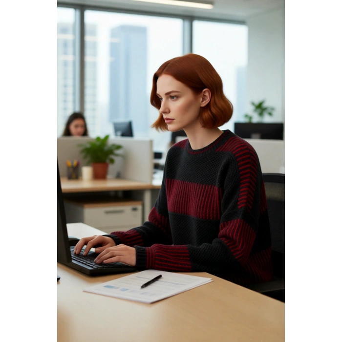 Kadın Oversize Bisiklet Yaka Renk Bloklu Uzun Kollu Pike Triko Kazak Kış Günleri İçin İdeal Bir