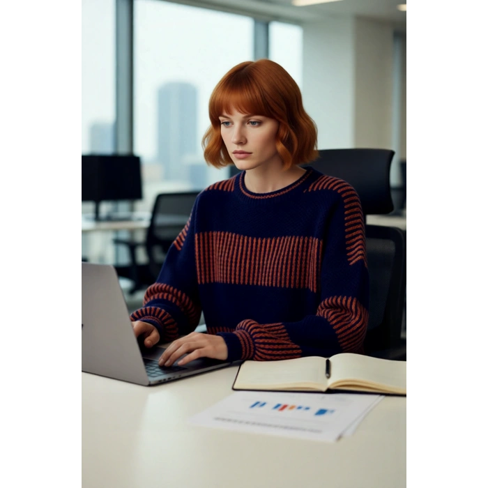 Kadın Oversize Bisiklet Yaka Renk Bloklu Uzun Kollu Pike Triko Kazak Kış Günleri İçin İdeal Bir