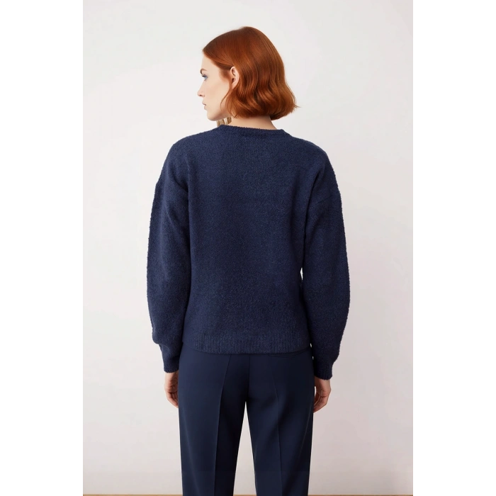 Kadın Oversize Çizgili Bisiklet Yaka Düşük Kol Triko Kazak Kışlık Günlük Şık Kombinler İçin Harika