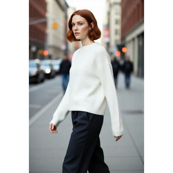 Kadın Oversize Çizgili Bisiklet Yaka Düşük Kol Triko Kazak Kışlık Günlük Şık Kombinler İçin Harika